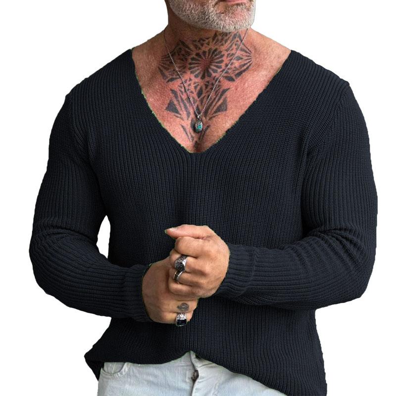 Men's Casual Solid Color V-Neck Pullover Knitted Sweater 9262180270264