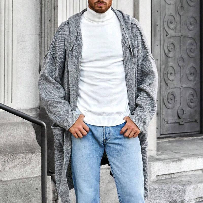 Men's Solid Color Casual Hooded Knitted Cardigan 9260833276088