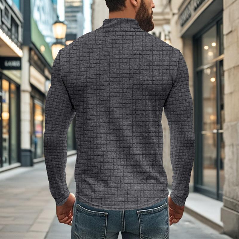 Men's Half-zip Small Square Stand Collar Long Sleeve T-shirt 9261144211640