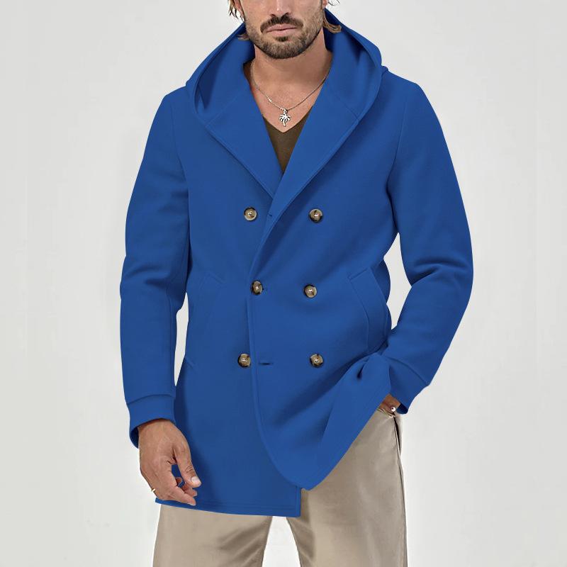 Men's Solid Hooded Double Breasted Casual Coat 9261102235832