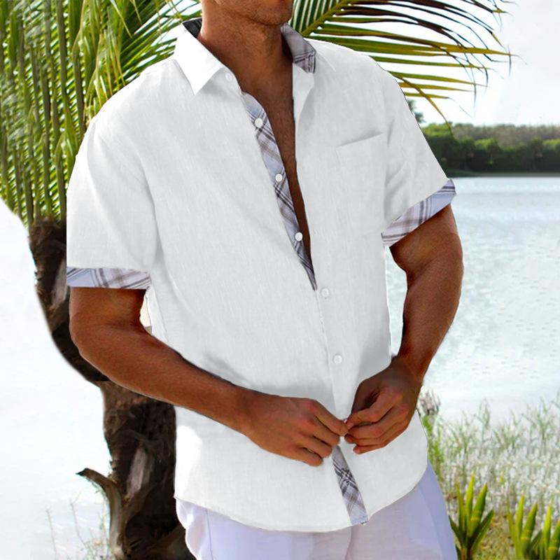 Men's Hawaiian Beach Vacation Shirt Short Sleeve Cardigan Shirt 9261781942456