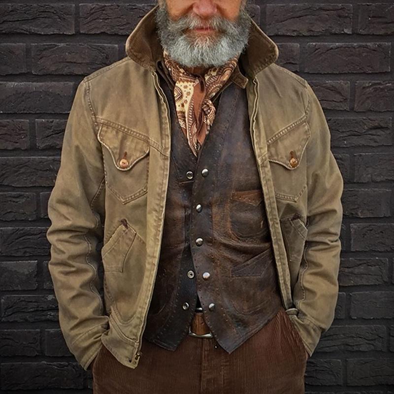 Men's Vintage Distressed Multi-Pocket Jacket 9261082771640
