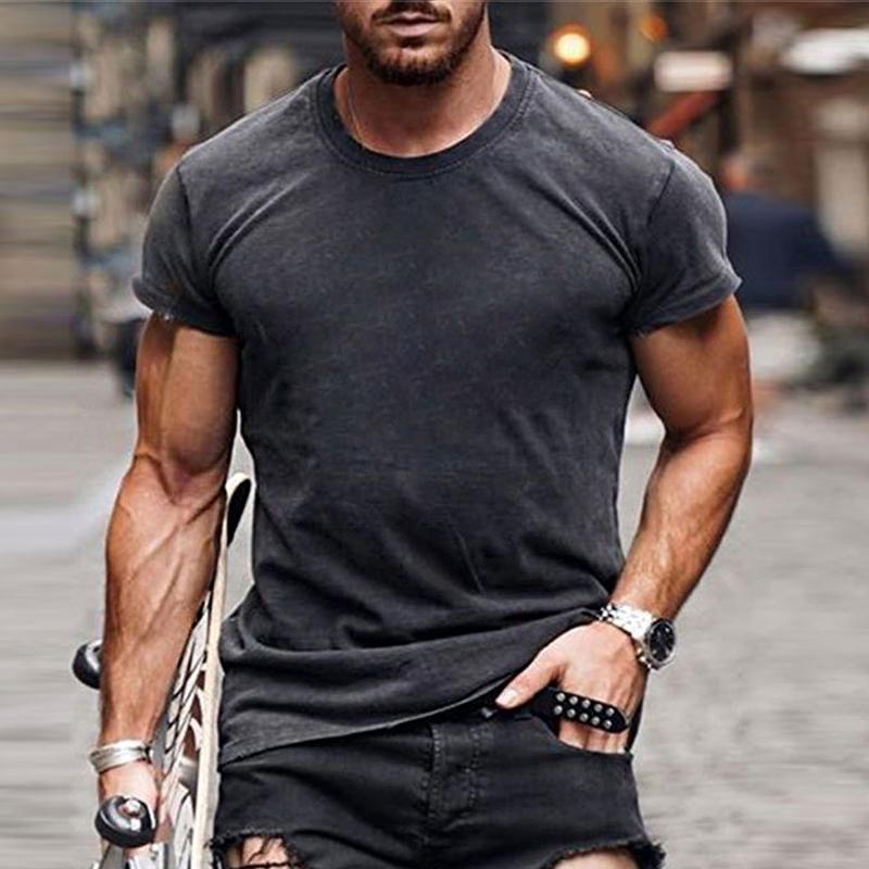 Men's Casual Solid Color Tight Short Sleeve T-Shirt 9261117866168