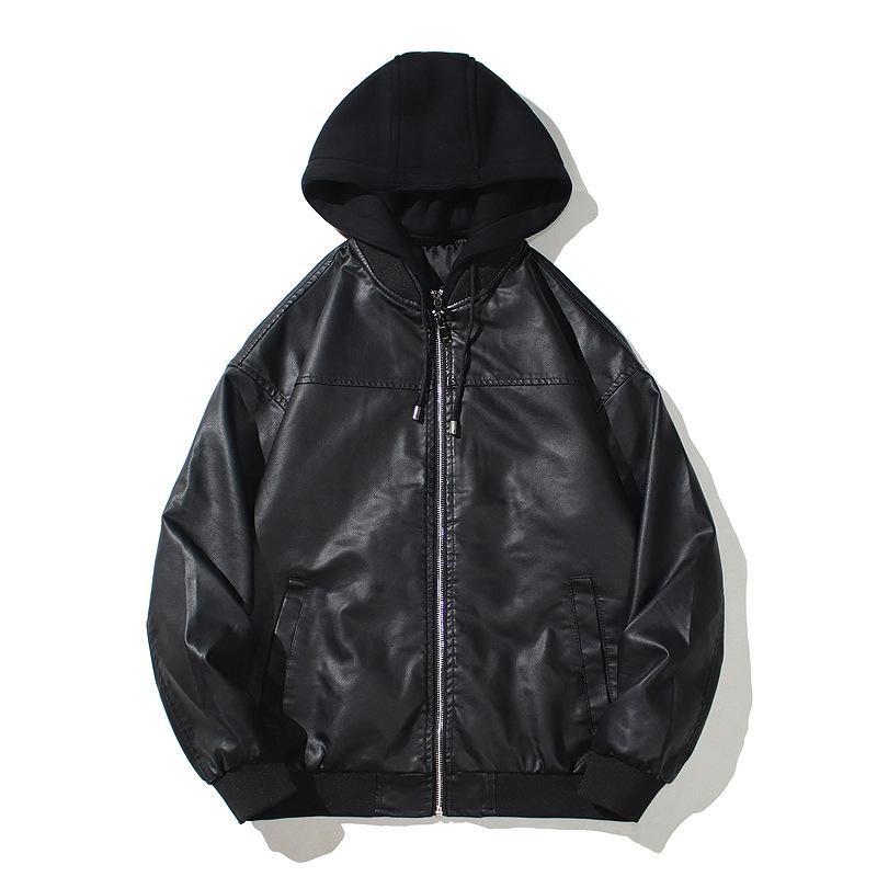 Men's PU Leather and Cotton Thick Hooded Jacket 9266613289144