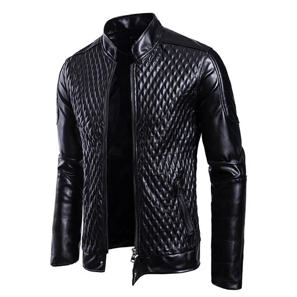 Men's Vintage Stand Collar Zip Leather Jacket 9261079560376