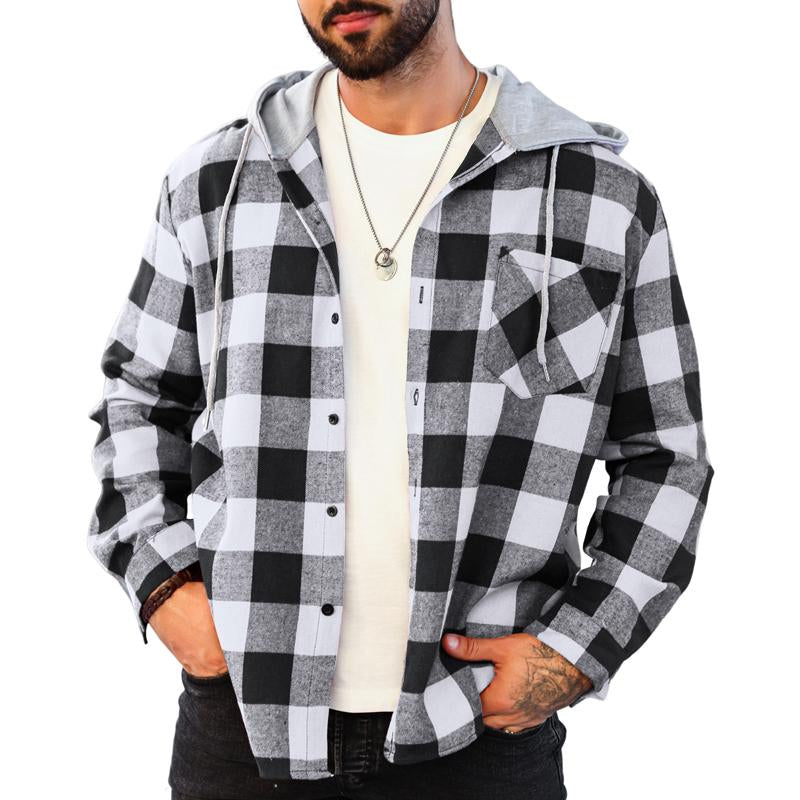 Men's Casual Plaid Long Sleeve Hoodie Jacket 9271921246392