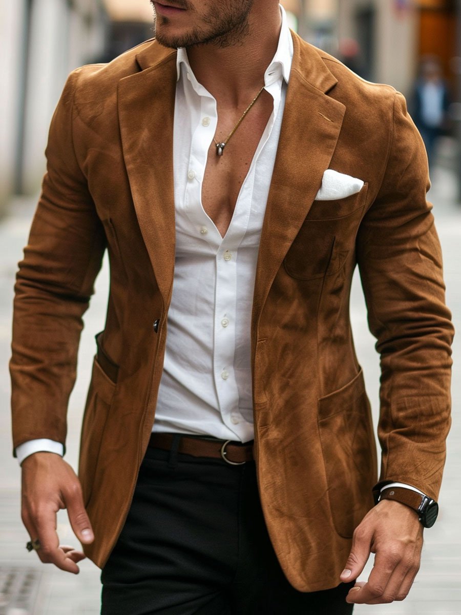 Men's Vintage Suede Three Pocket Lapel Casual Blazer 9888735002808