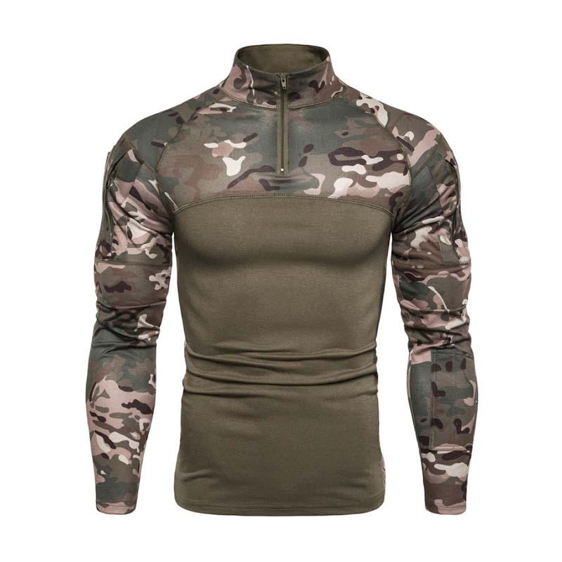 Men's Classic Casual Camouflage Stitching Zipper Stand Collar Long Sleeve T-shirt 9261140934840
