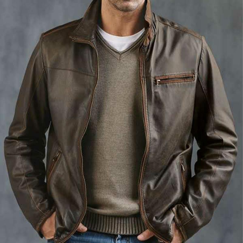 Men's Vintage Zipper Leather Jacket 9261099024568