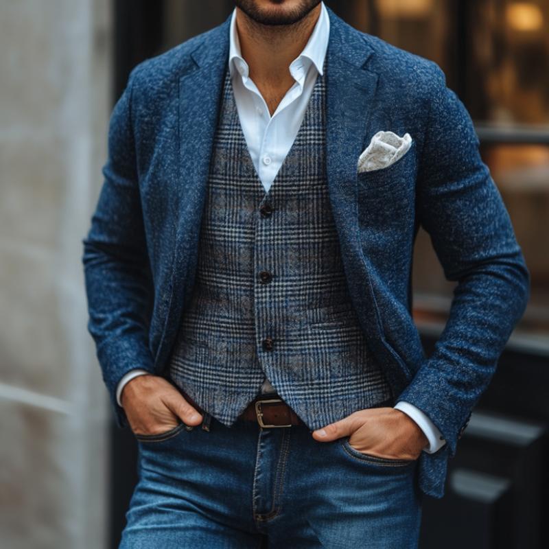 Men's Retro Casual Heathered Straight Shoulder Blazer 9273158140088
