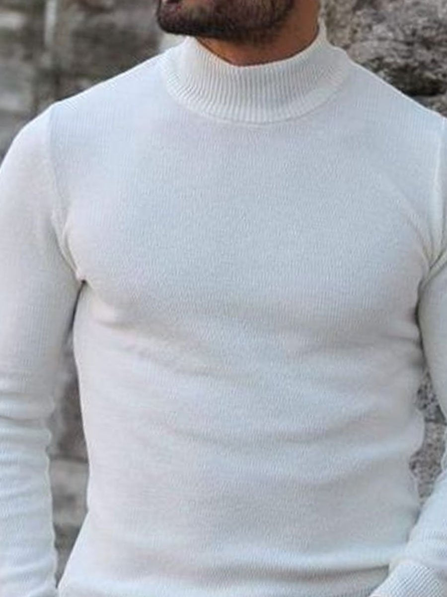 White Versatile Turtleneck Knitted Pullover Sweater 9262180237496