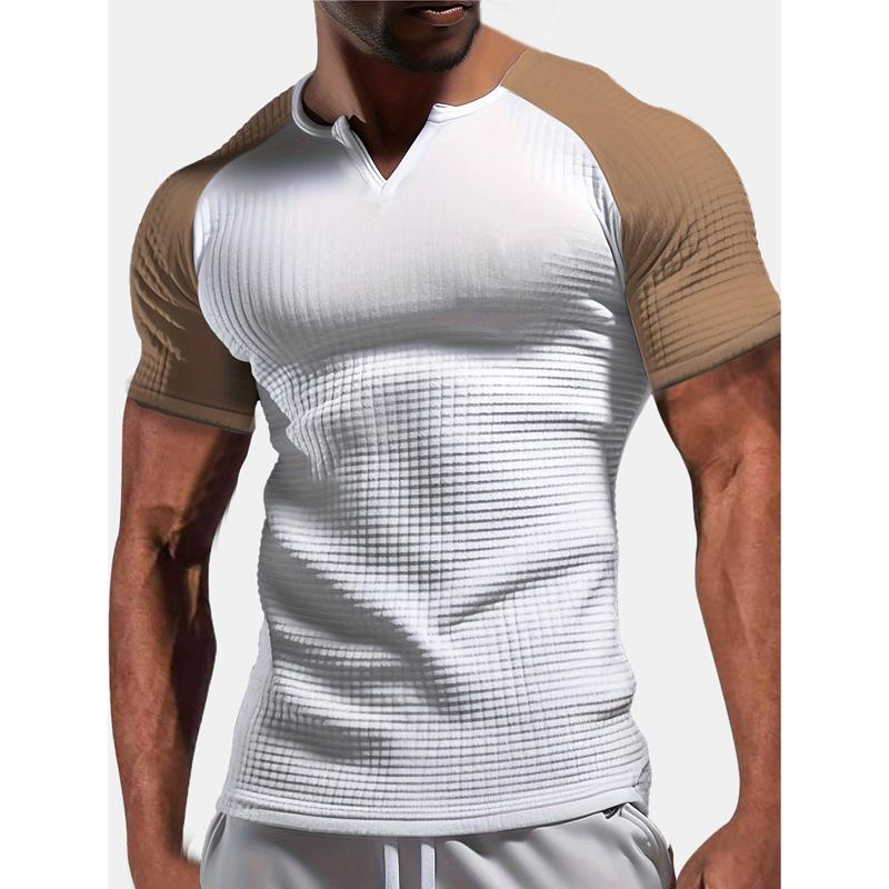 Men's Raglan Sleeve Color Block Waffle Athletic Short Sleeve T-Shirt 9261793018040