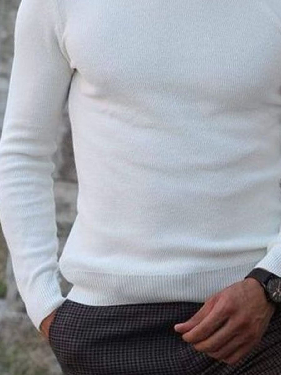 White Versatile Turtleneck Knitted Pullover Sweater 9262180237496