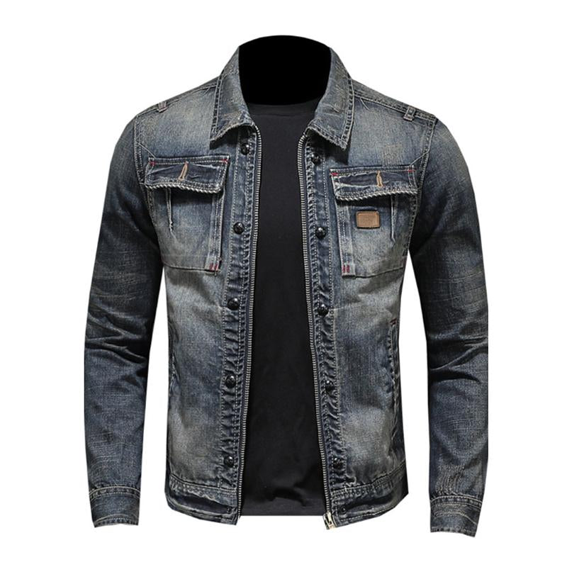 Men's Vintage Washed Slim Fit Zip-Up Denim Motorcycle Jacket 9261088145592