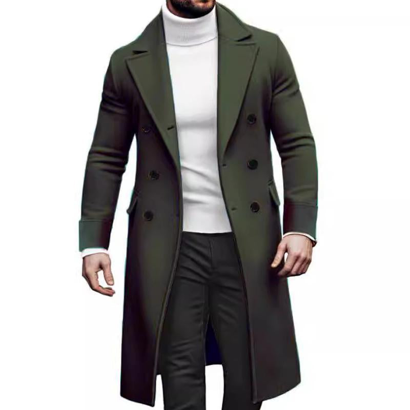 Men's Double-breasted Solid Color Mid-length Coat 9261102301368