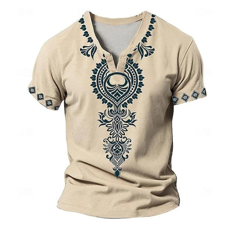 Men's Loose Printed Small V-Neck Short Sleeve T-Shirt 9261141819576