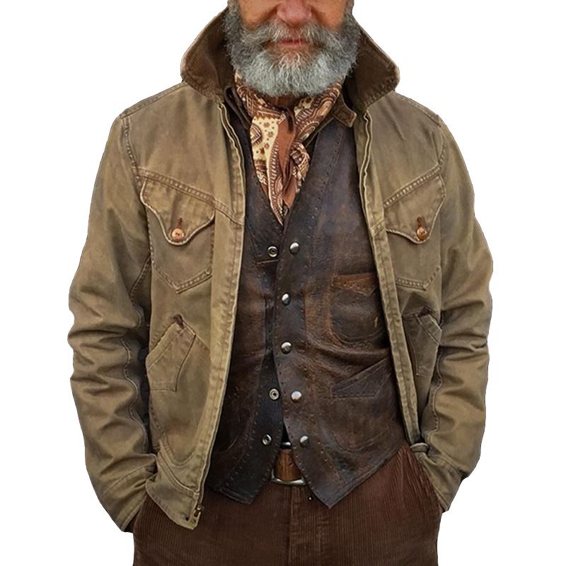 Men's Vintage Distressed Multi-Pocket Jacket 9261082771640