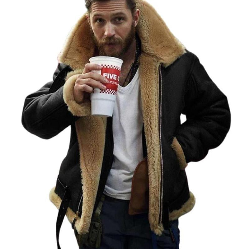 Men's Suede Lambswool Lined Warm Jacket 9873139892408
