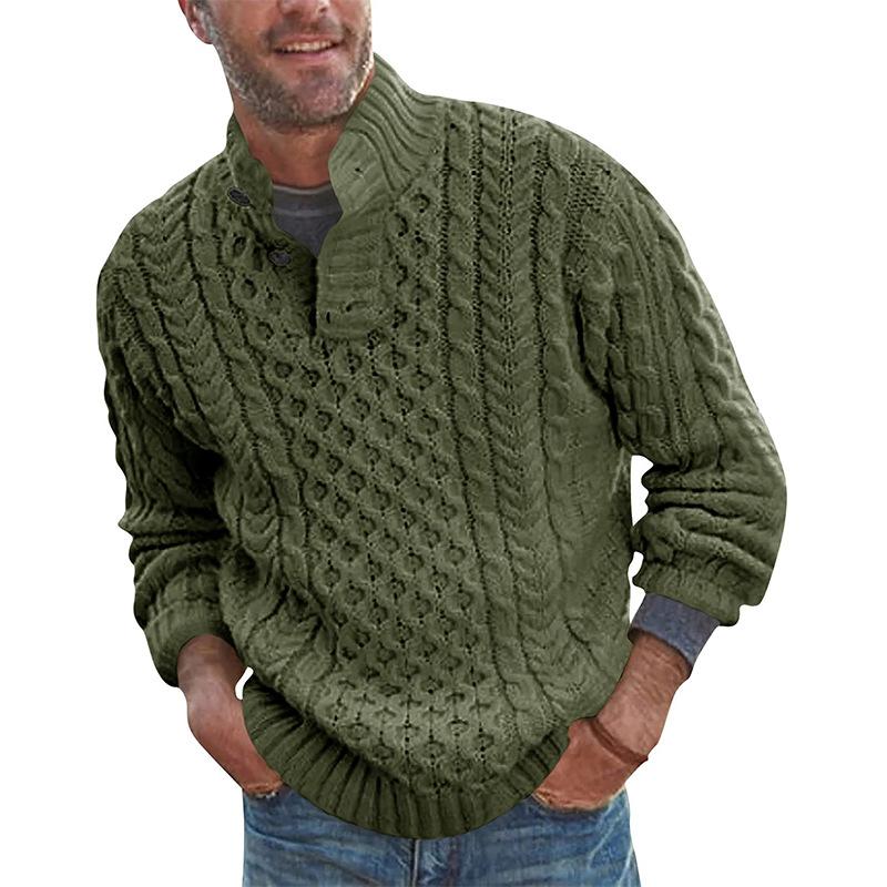 Men's Half Turtleneck Buttoned Long Sleeve Knit Sweater 9262178828472