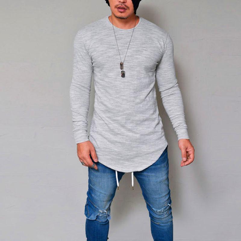 Men's Round Neck Slim Solid Color Long Sleeve T-shirt 9261129269432