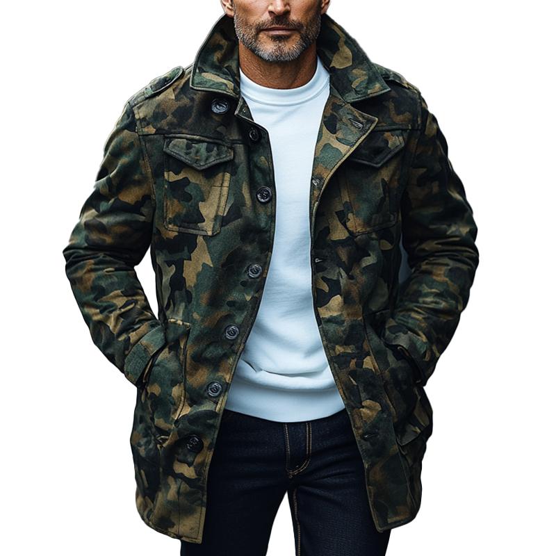 Men's Outdoor Camouflage Lapel Mid-length Coat 9879658692792