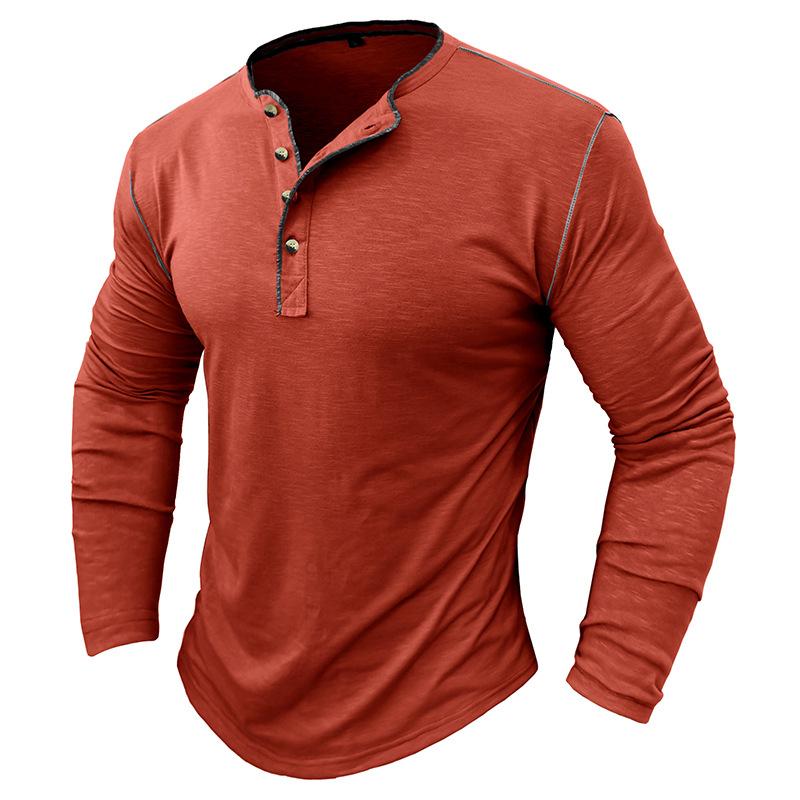 Men's Contrast Color Button Henley Neck Long Sleeve T-Shirt 9261142737080