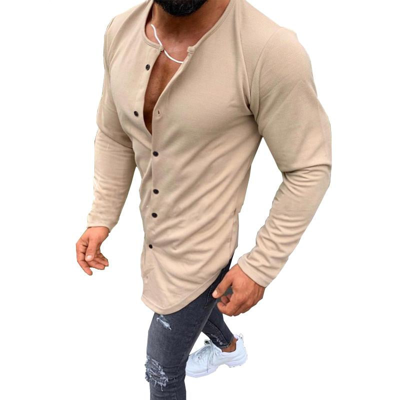 Men's Solid Color Casual Single Breasted T-Shirt Cardigan 9261130940600