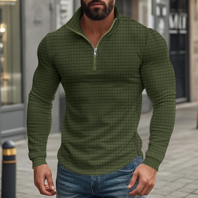 Men's Half-zip Small Square Stand Collar Long Sleeve T-shirt 9261144211640