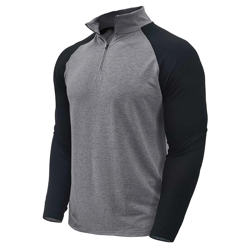 Men's Casual Half-Zip High-Neck Color Matching Raglan Sleeves T-Shirt 9268189135032