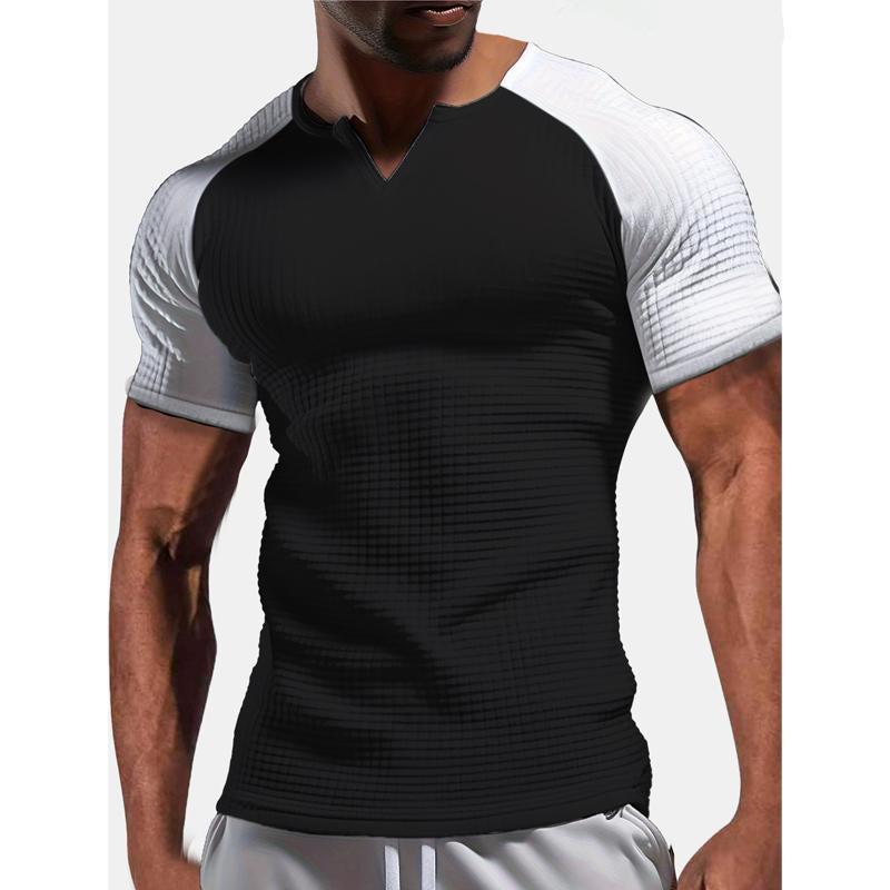 Men's Raglan Sleeve Color Block Waffle Athletic Short Sleeve T-Shirt 9261793018040