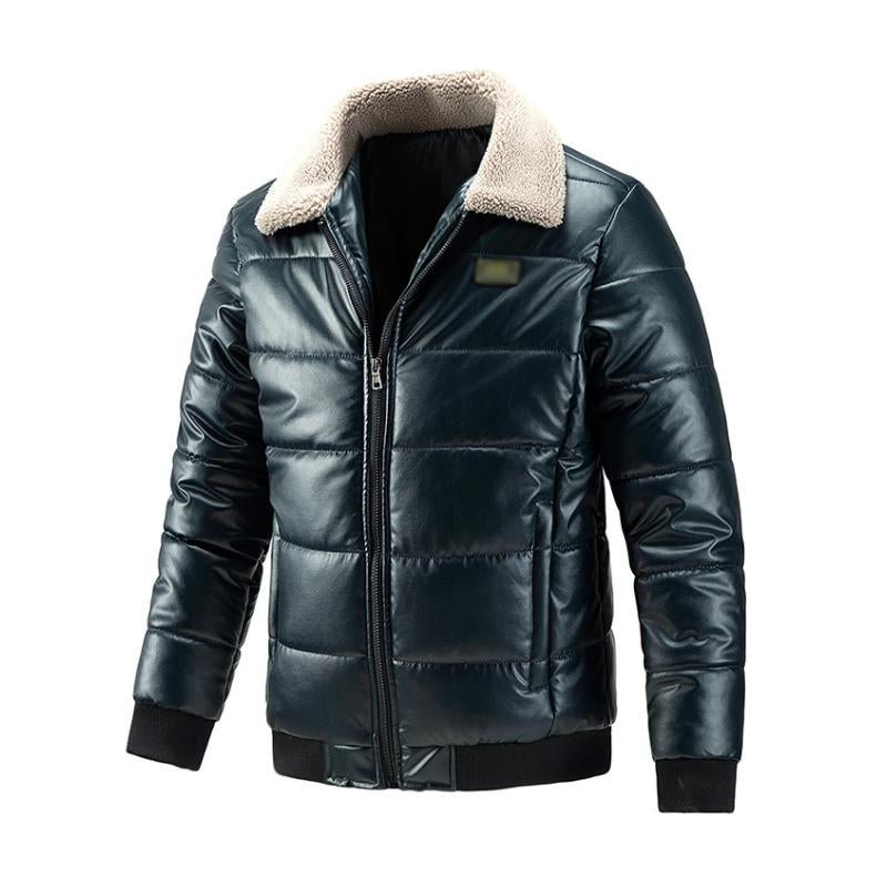 Men's Casual Lamb Wool Lapel Thickened Motorcycle Padded Bomber Jacket 9261096534200