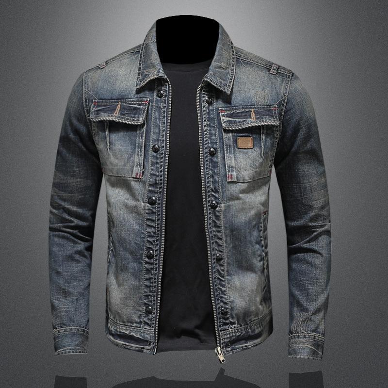 Men's Vintage Washed Slim Fit Zip-Up Denim Motorcycle Jacket 9261088145592
