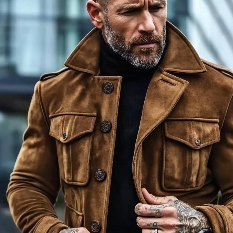 Men's Suede Solid Color Slim Lapel Coat 9272630149304