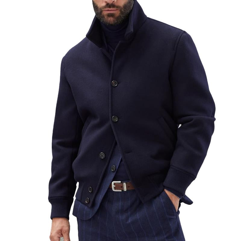 Men's Casual Stand Collar Wool Blend Single Breasted Bomber Jacket 9261079298232