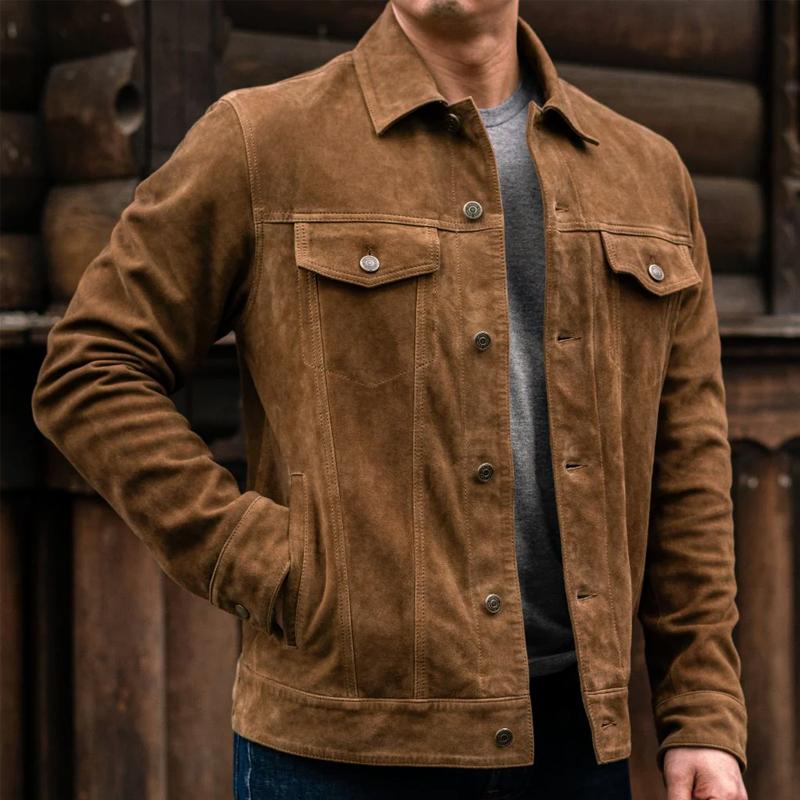 Men's Vintage Suede Single Breasted Lapel Jacket 9269591998648
