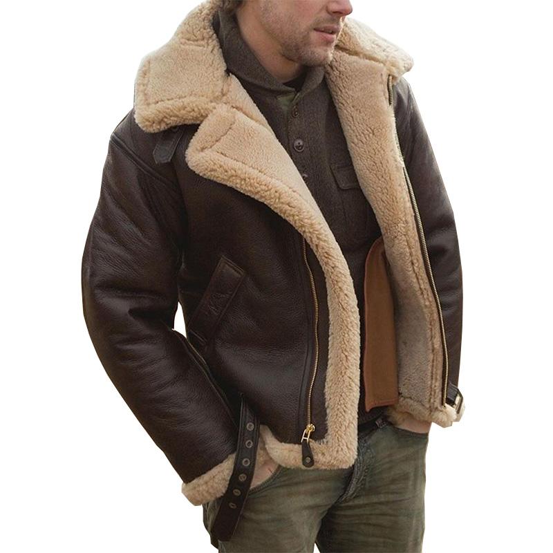 Men's Casual Lapel Warm Long Sleeve Faux Leather Coat 9261101547704