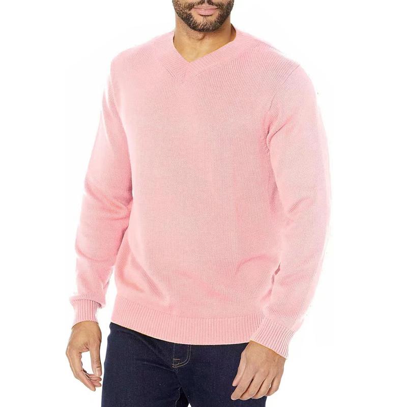 Men's Loose V-neck Pullover Solid Color Sweater 9262180499640
