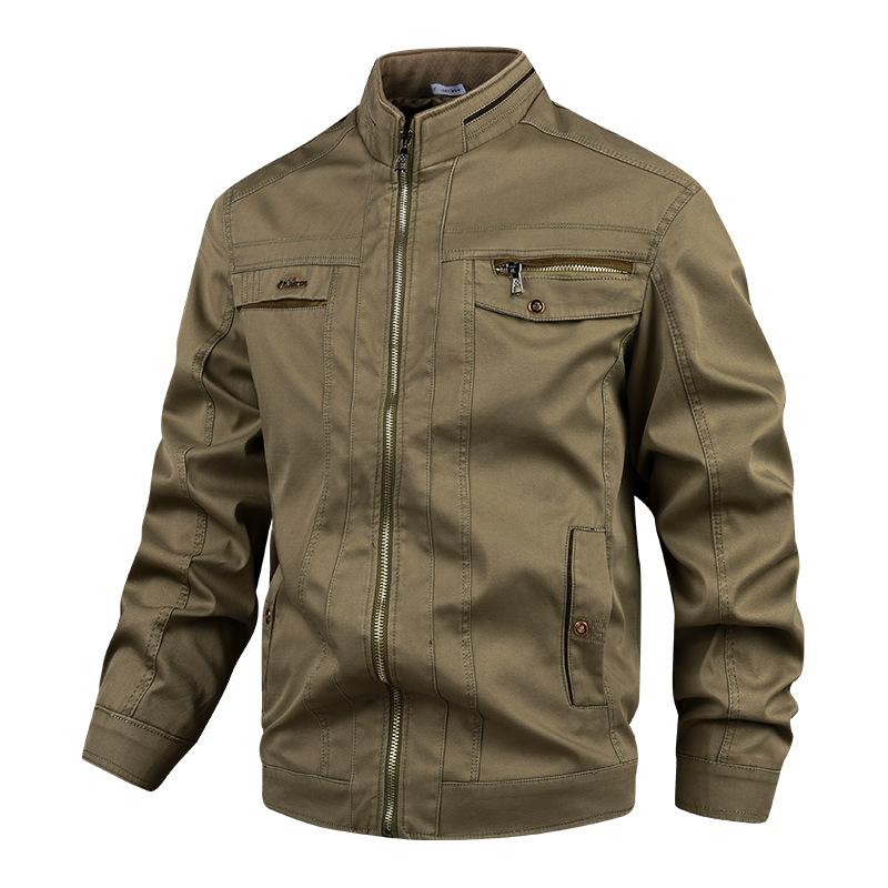 Men's Solid Color Cotton Stand Collar Casual Jacket 9261094961336