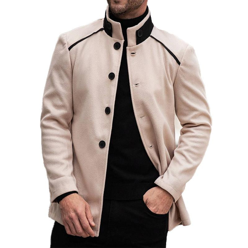 Men's Retro Stand Collar Contrast Color Mid-Length Coat 9260833177784