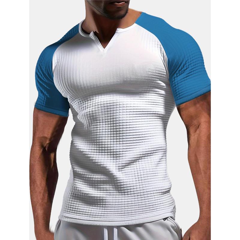 Men's Raglan Sleeve Color Block Waffle Athletic Short Sleeve T-Shirt 9261793018040