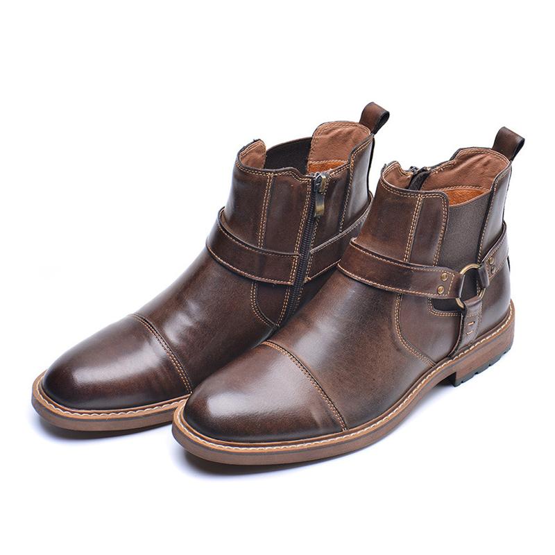 Men's Vintage Cowhide Zipper Workwear Boots 9261847543992