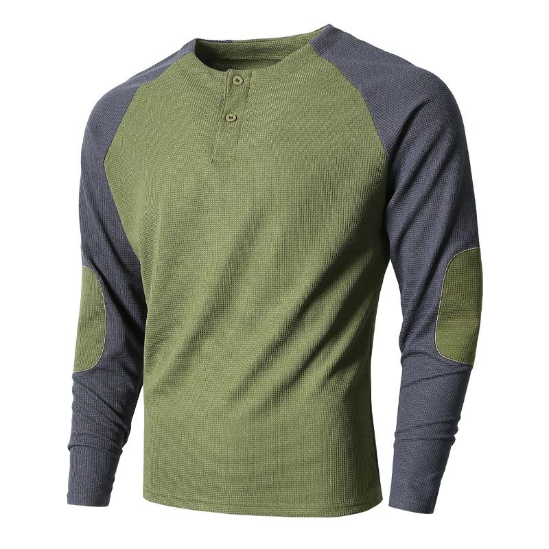 Men's Colorblock Long Sleeve Casual Henley T-Shirt 9261144735928