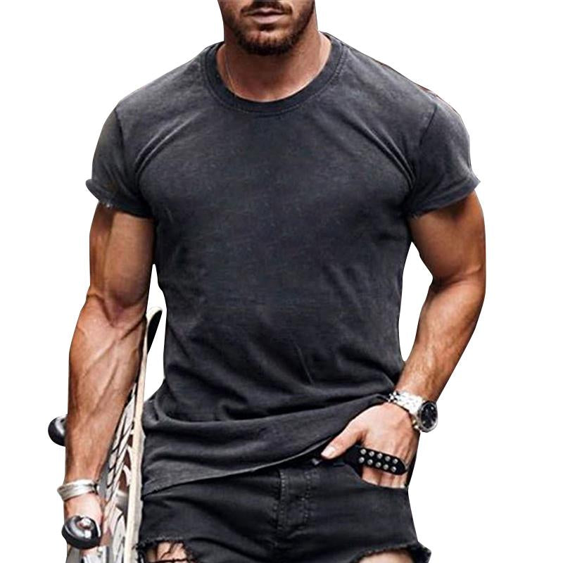 Men's Casual Solid Color Tight Short Sleeve T-Shirt 9261117866168