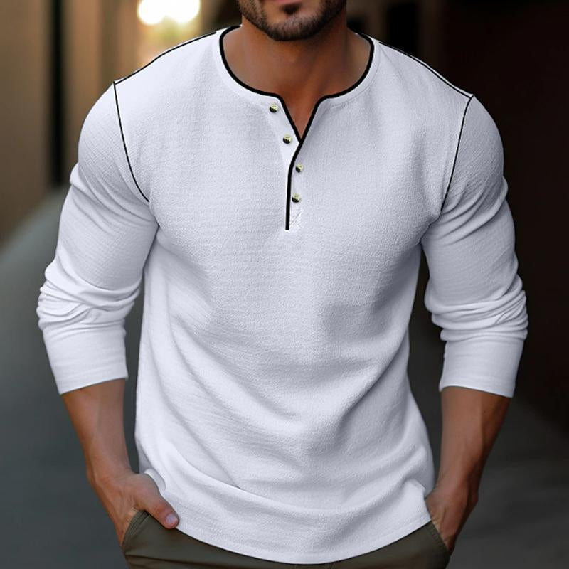 Men's Casual Solid Color Henley Collar Long Sleeve T-Shirt 9261137297592