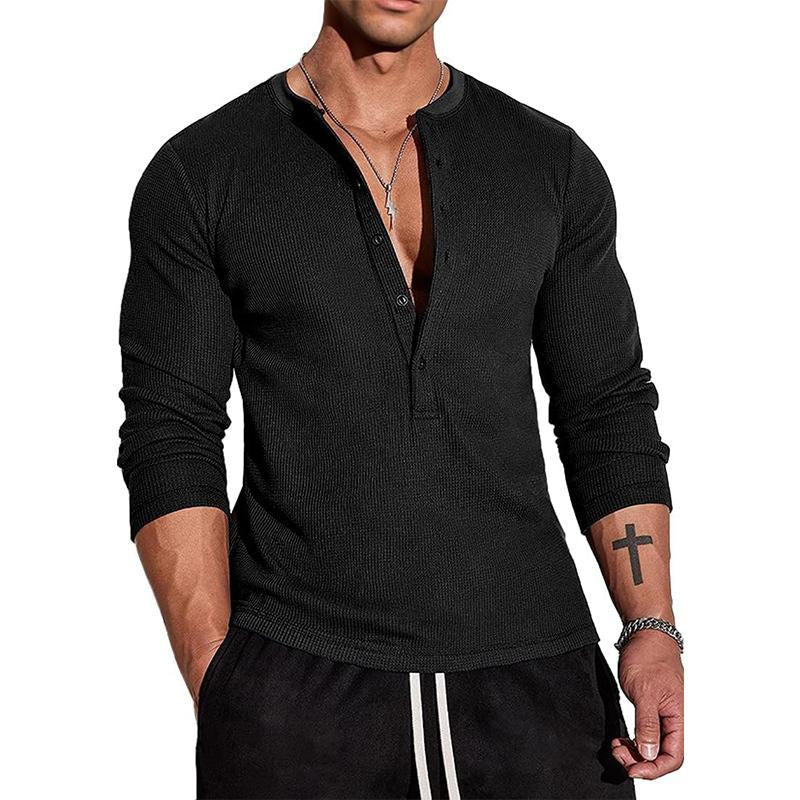 Men's Waffle Crew Neck Long Sleeve T-Shirt 9274166739128
