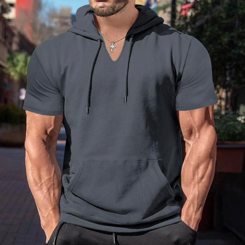 Men's Fashion Solid Loose Hooded Short Sleeve Casual T-shirt 9261131989176