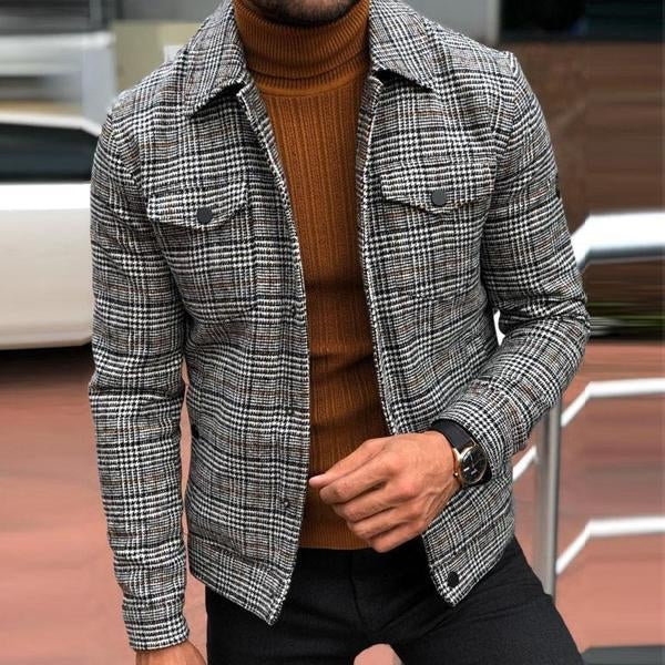 Men's Lapel Plaid Pocket Men's Jacket 9261081723064