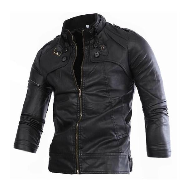 Men's Stand Collar Zip Leather Jacket 9261085196472
