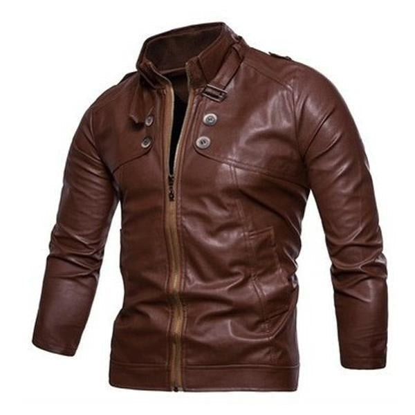 Men's Stand Collar Zip Leather Jacket 9261085196472