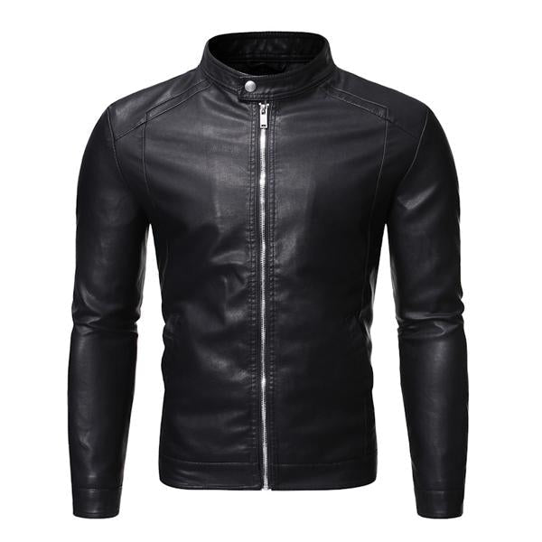 Men's Stand Collar Zip Leather Jacket 9261081657528
